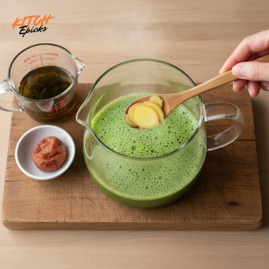 Combining matcha, ginger, and umeboshi ingredients for natural Mounjaro drink