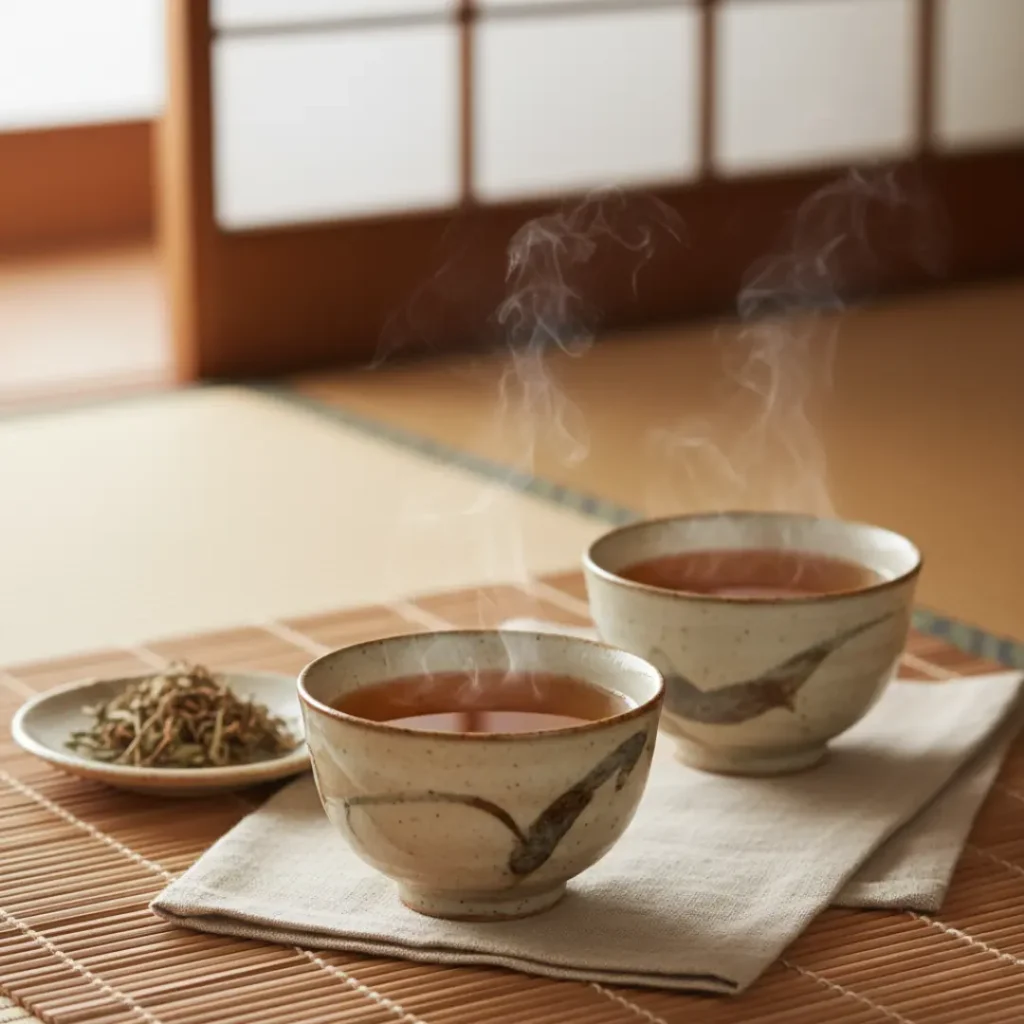 Final presentation of Japanese herbal Mounjaro alternative tea served in traditional cups