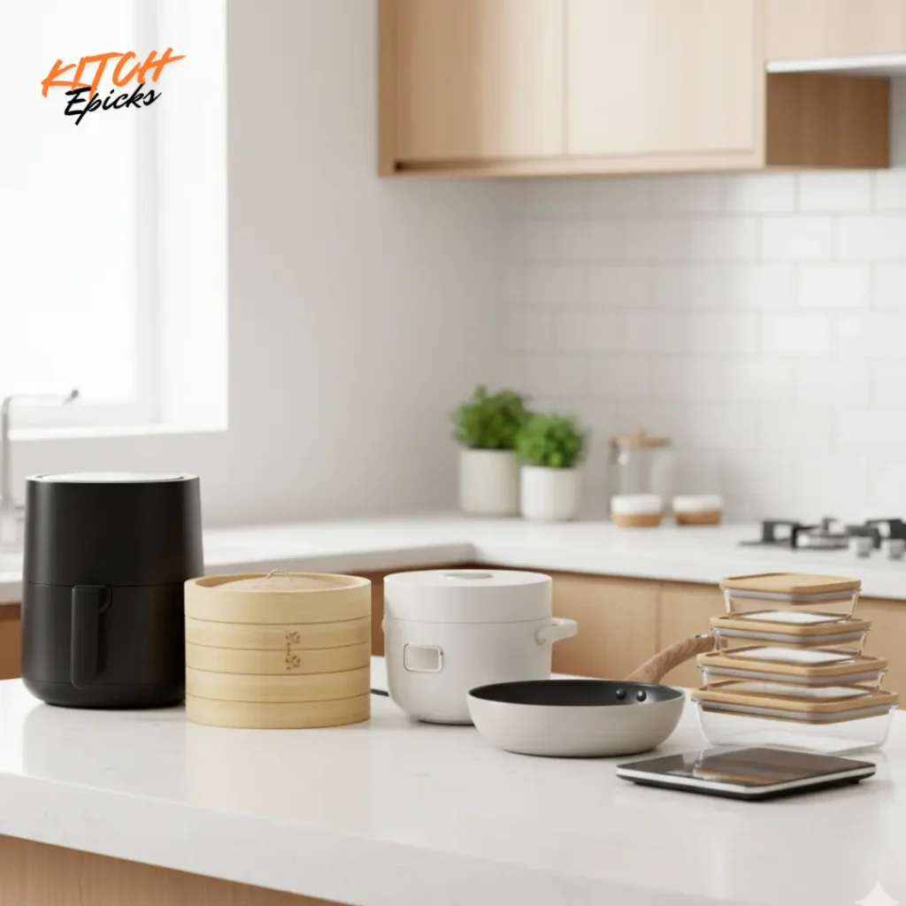 Smart kitchen tools for preparing Japan Diet meals including air fryer and steamer Smart kitchen tools for preparing Japan Diet meals including air fryer and steamer