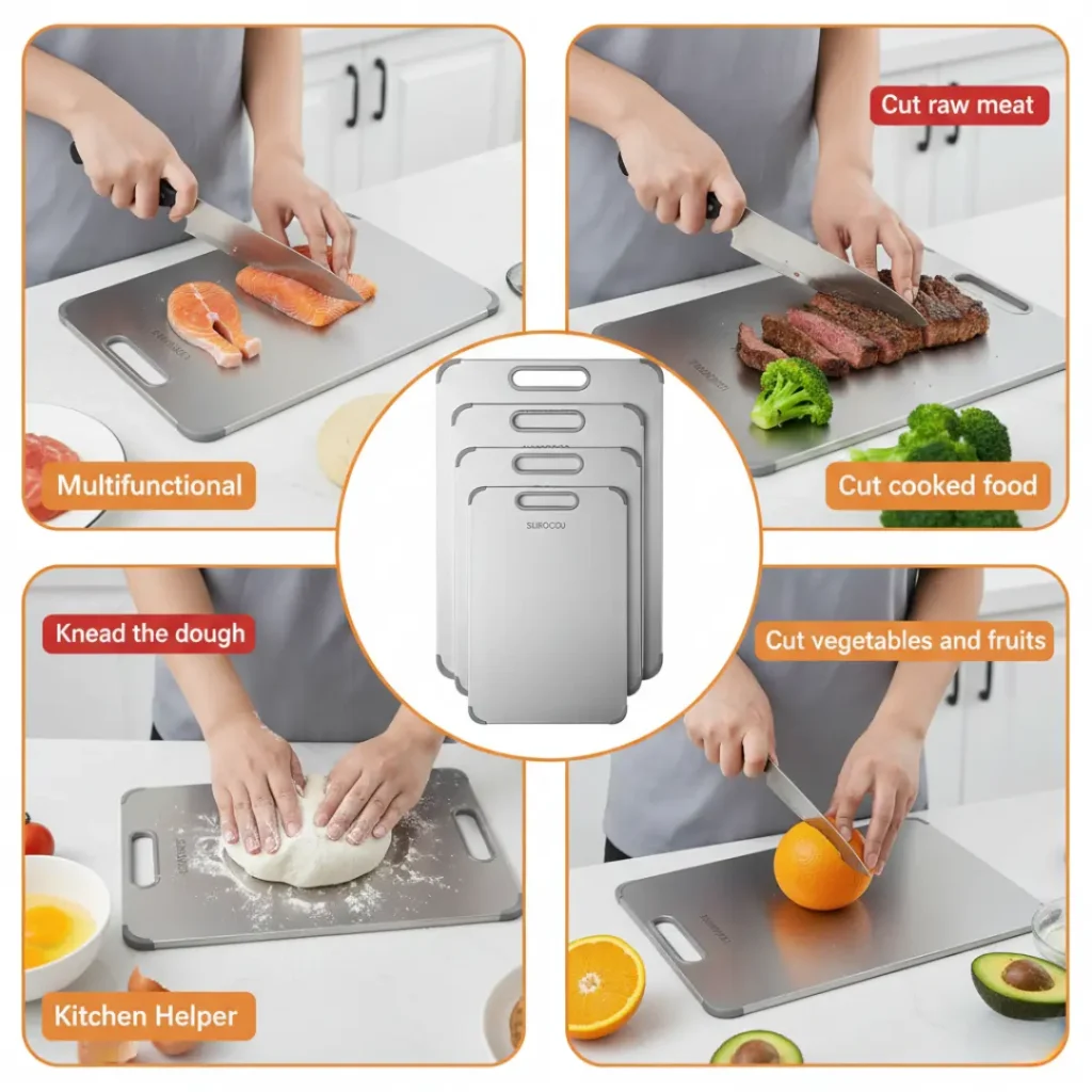 4-in-1 Titanium Cutting boards Surface Demonstration