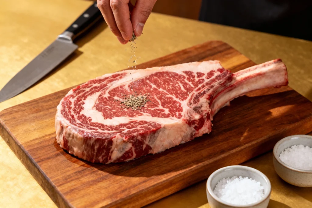 Cook Ribeye Steak Sous Vide Step 2 – Season and prep the ribeye Cook Ribeye Steak Sous Vide Step 2 – Season and prep the ribeye