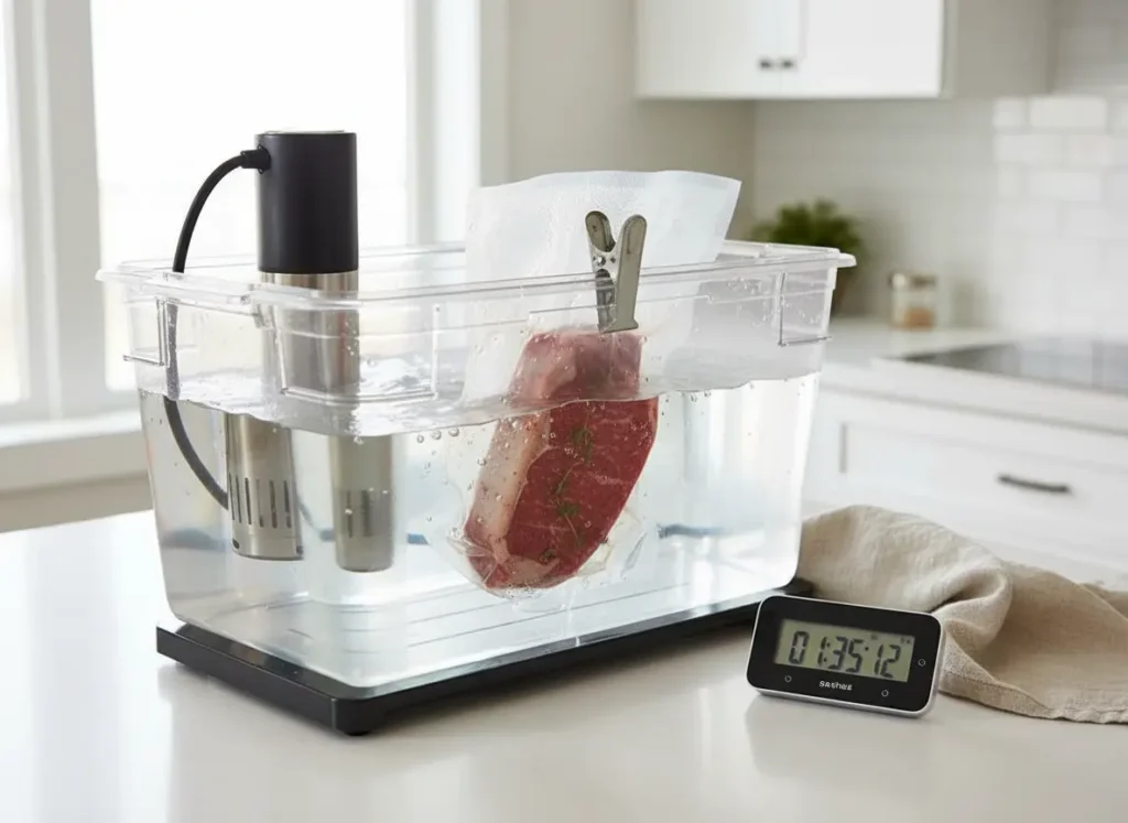 Cook Ribeye Steak Sous Vide Step 5 – Sous vide cook to target temptime Cook Ribeye Steak Sous Vide Step 5 – Sous vide cook to target temptime