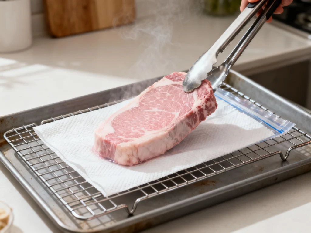 Cook Ribeye Steak Sous Vide Step 6 – Remove, dry, and prep for searing Cook Ribeye Steak Sous Vide Step 6 – Remove, dry, and prep for searing