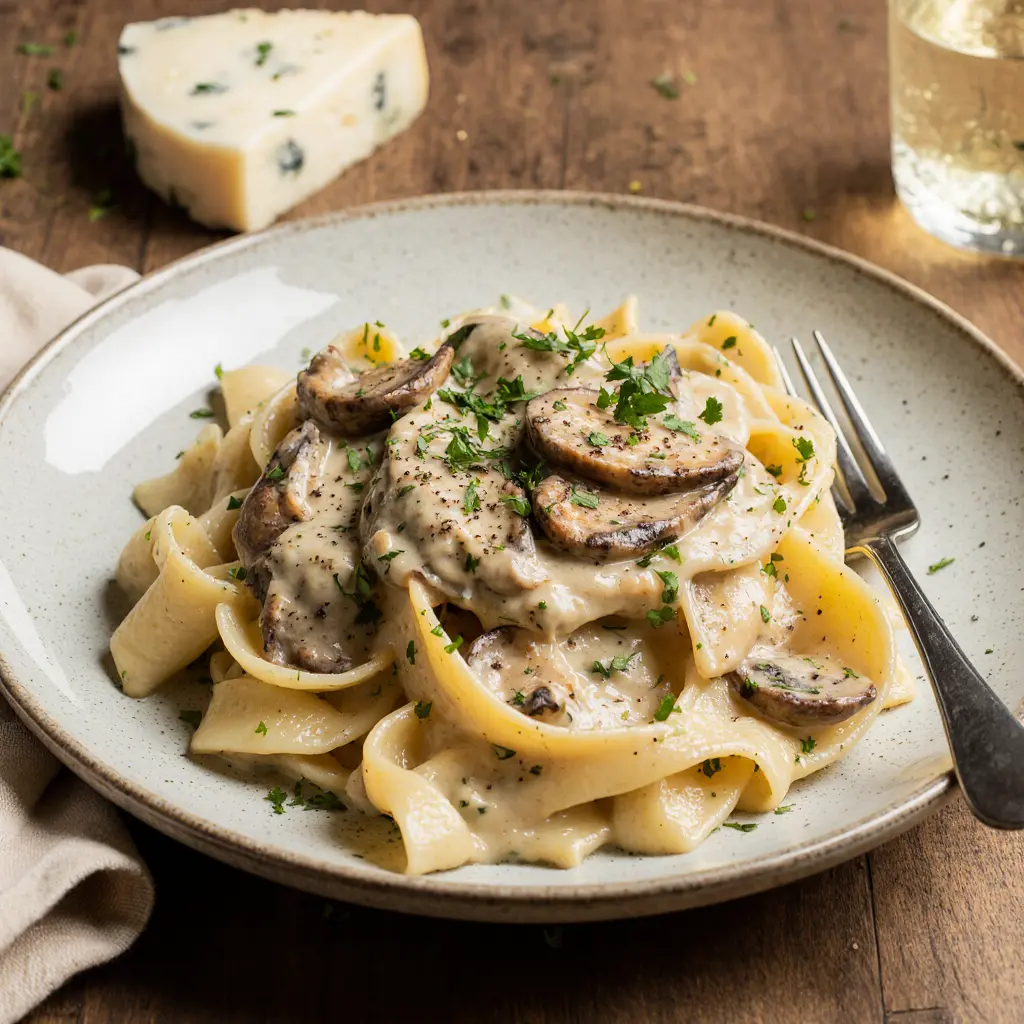 Creamy Mushroom Pasta with Stinging Nettle Cheese Belgium