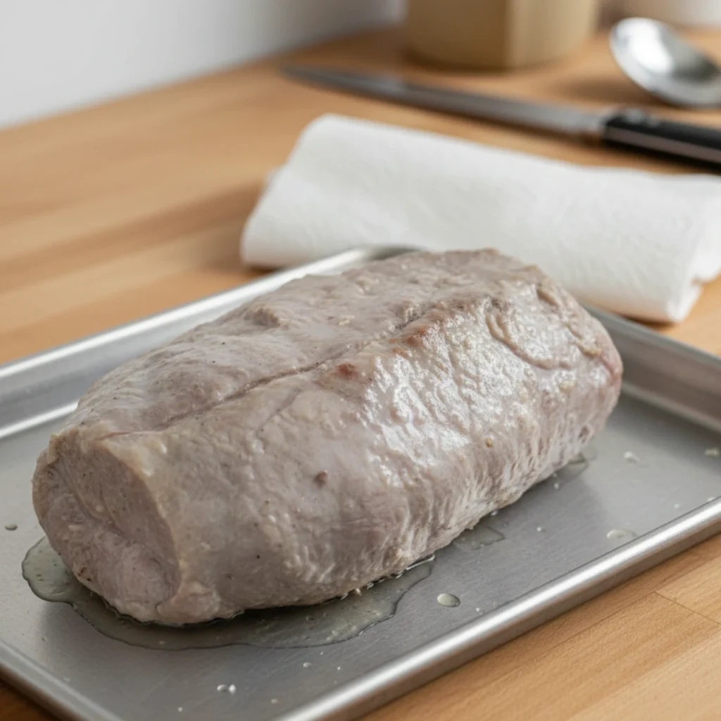 Brisket with pale, weak bark due to poor drying or insufficient finishing.