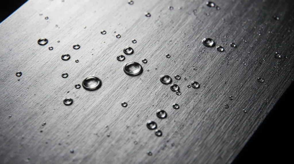 Non-porous titanium cutting board surface showing water-resistant antibacterial properties closeup