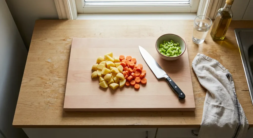 Pale beech wood cutting board with cream color and uniform fine grain texture
