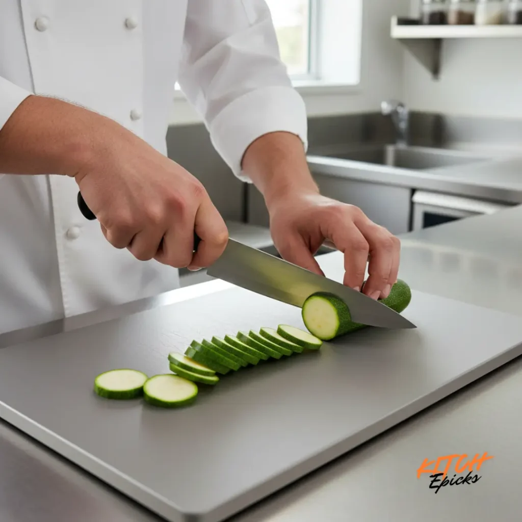 Proper knife cutting technique to minimize edge damage on titanium cutting boards