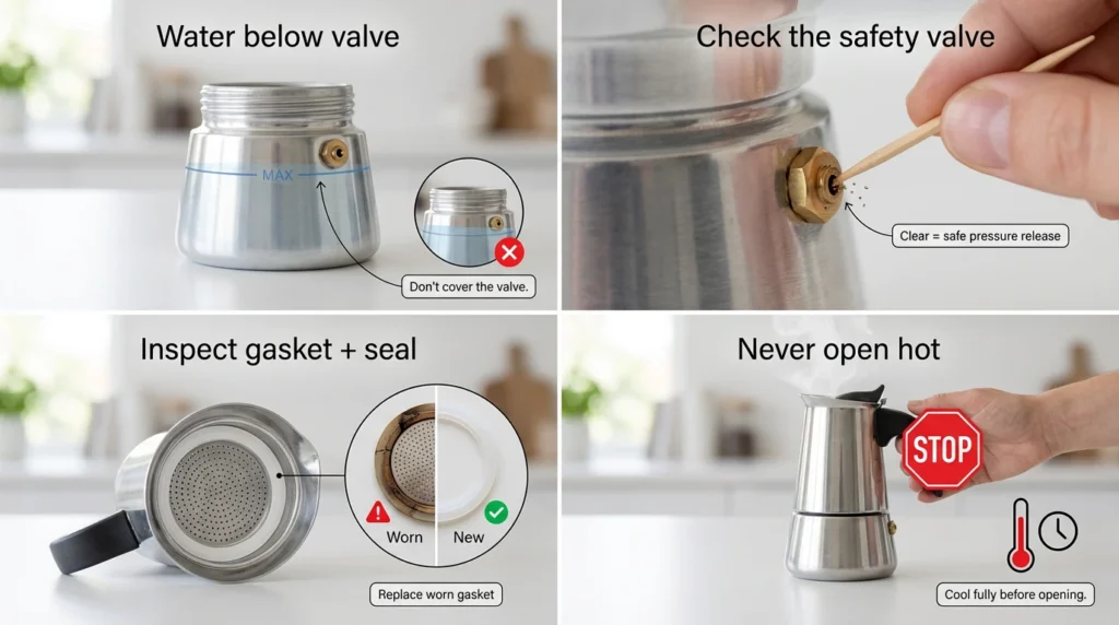 Moka pot Common Safety Tips (Pressure, Valves, and Leaks)