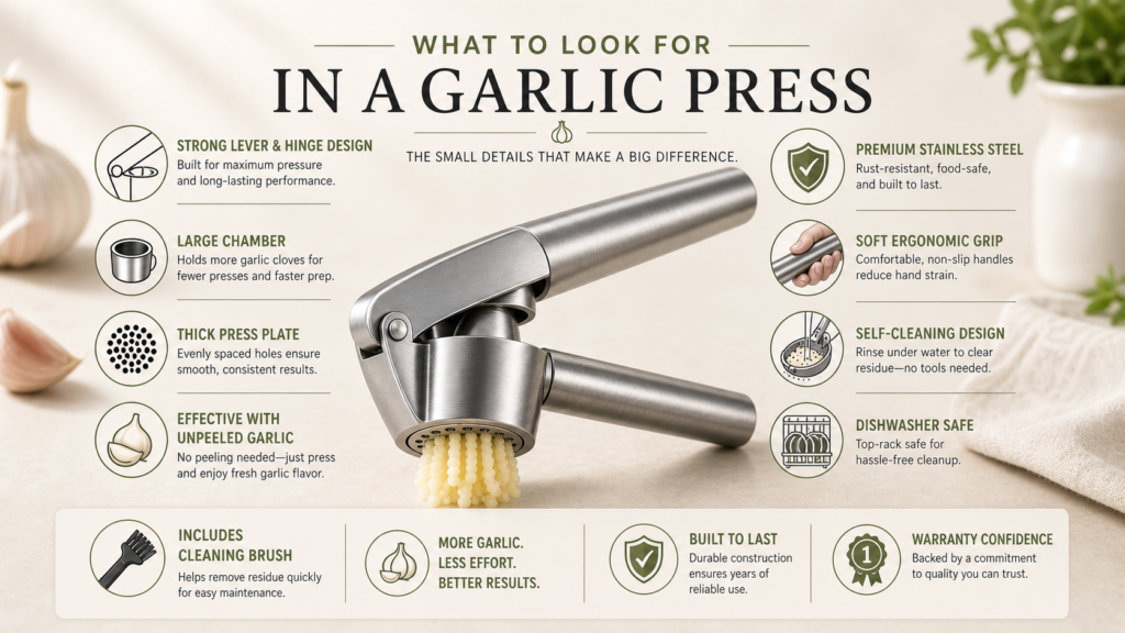 Best Garlic Presses buying guide showing key features to compare before buying  