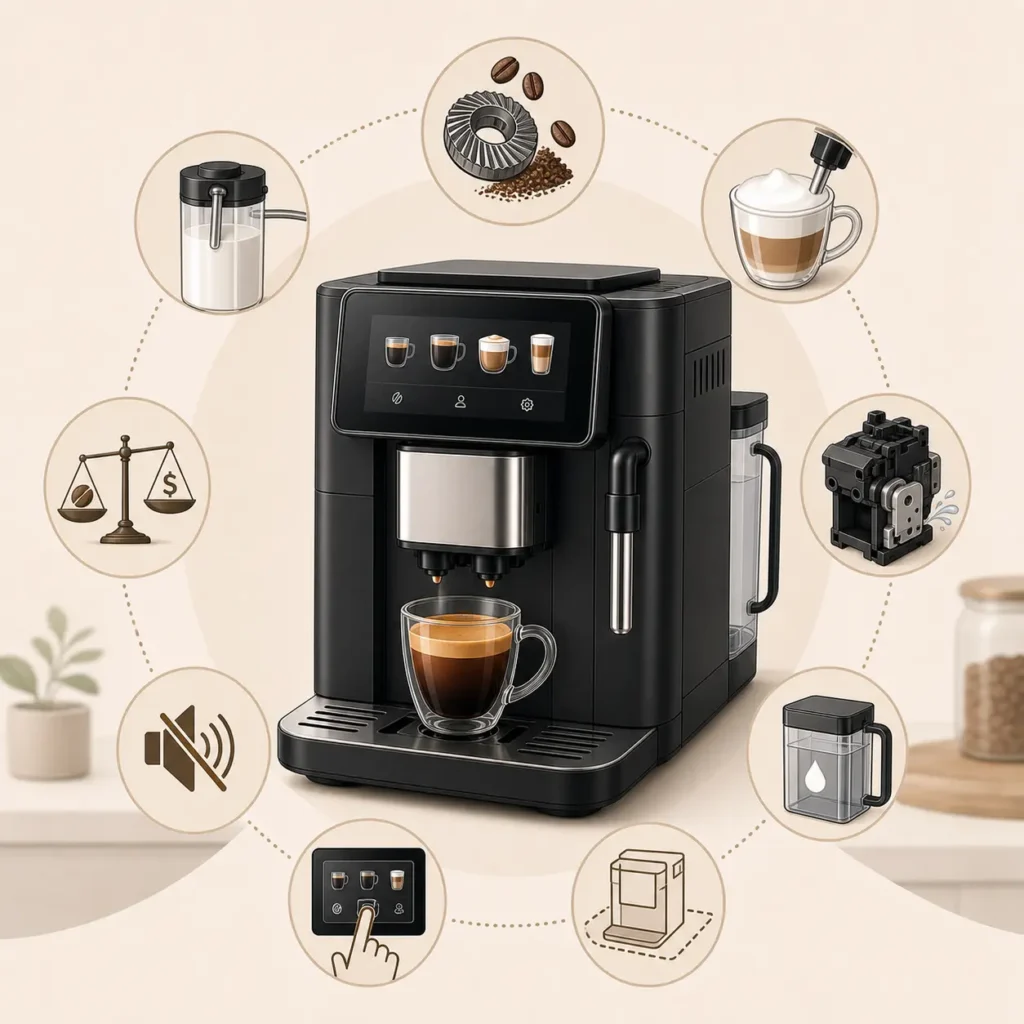 Super-Automatic Espresso Machine buying guide with key features for home espresso buyers.  