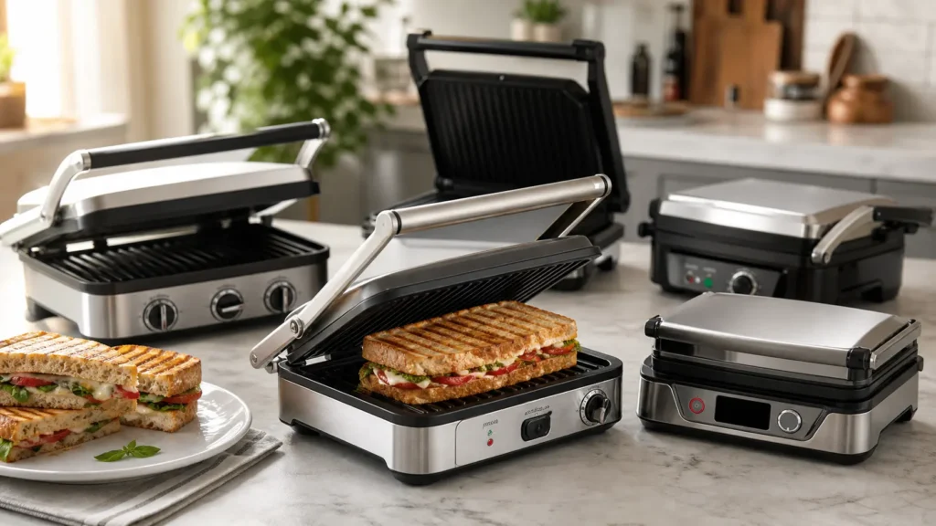 best panini presses under $200 grilling a golden panini sandwich on a modern kitchen countertop