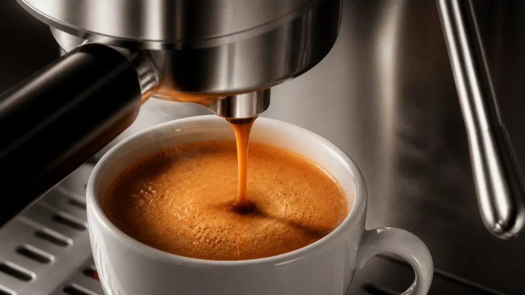 Espresso crema from CASABREWS CM5418 in white ceramic cup — CM5418 espresso quality test